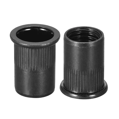 Miniatura 15 de uxcell Tuercas de remache M4 de acero al carbono chapadas en zinc moleteado cabeza plana roscada tuerca de inserción negra 20 piezas