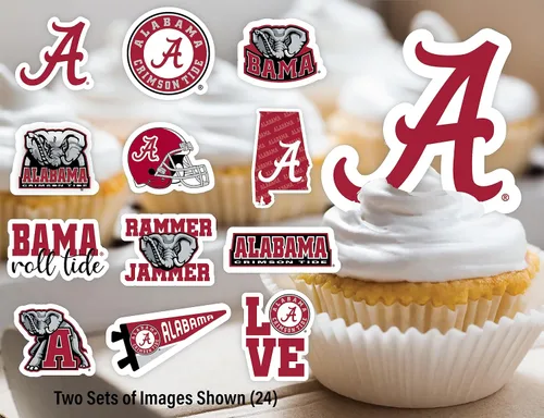 Miniatura 5 de Decoraciones para cupcakes de la Universidad de Alabama, suministros para fiestas de fútbol americano, cumpleaños, graduación (24 piezas)