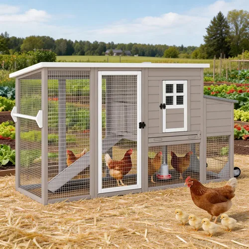 Miniatura 9 de PetsCosset Chicken Coop Backyard Chicken House - Tractor de madera para aves de corral para exteriores, con caja nido de pollo, ruedas, techo
