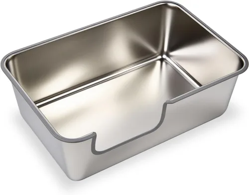 Caja de arena para gatos TownTime de acero inoxidable, bandeja de arena mental extra grande XL Jumbo con lados altos y tapa, entrada baja para gatos
