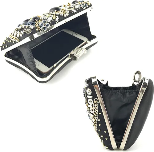 Miniatura 4 de Lanpet Bolso de noche con diamantes de imitación de cristal para mujer, bolso de hombro con correa de cadena, Negro 2