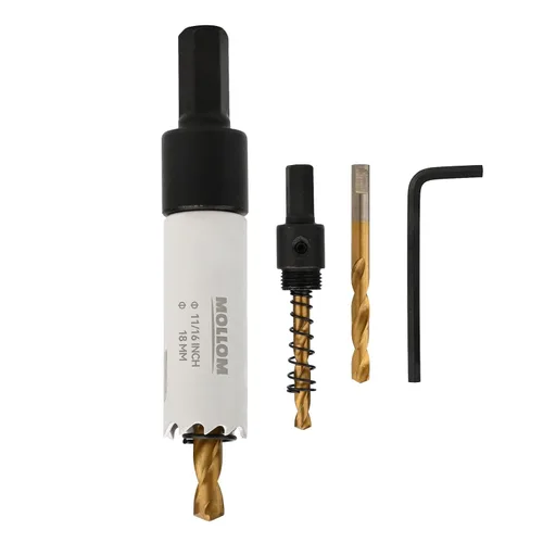 Mollom Sierra Perforadora HSS M42 (18mm | 11/16 pulgadas) con 8% de Cobalto BI-Metal con 2 Brocas Piloto y Mandril, Corte Suave para PVC, Paneles de