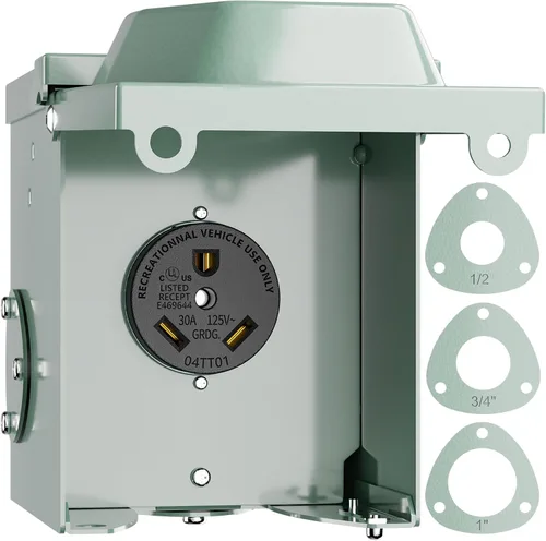 BEBOBLY Caja de toma de corriente de 30 amperios para RV, receptáculo NEMA TT-30R de 125 voltios, enchufe exterior cerrado y con cerradura, panel de