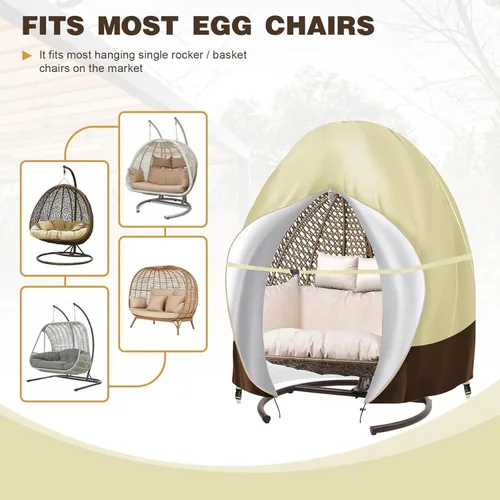 Miniatura 2 de Funda para silla extragrande con doble huevo con cremallera, 91 x 80 pulgadas, resistente al agua, para silla de columpio colgante de patio, 420D