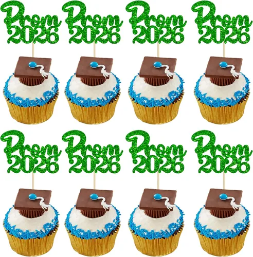 Miniatura 32 de Gyufise 24 piezas de decoración para cupcakes con purpurina para graduación 2026, decoración de pasteles para graduación 2026, decoración de Negro