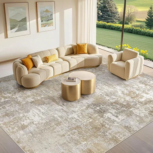 Miniatura 30 de Tortania Alfombra redonda lavable de 5 pies para sala de estar: Alfombra moderna abstracta neutra grande suave y delgada – Alfombra antideslizante