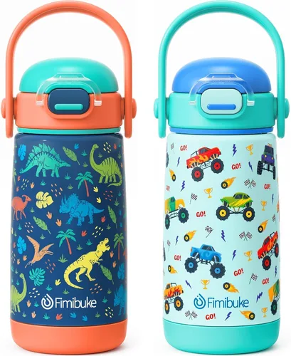 Miniatura 22 de Fimibuke Botella de agua aislada para niños con tapa con pajita y asa - 14 onzas, sin BPA, acero inoxidable 18/8, recipiente de metal, a prueba