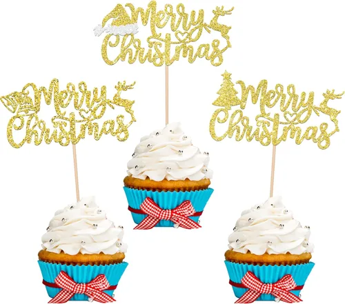 Miniatura 27 de Paquete de 24 Adornos para Cupcakes de Feliz Navidad, Adornos para Cupcakes para Revelación de Género, Adornos para Cupcakes de Árbol de Navidad, 5
