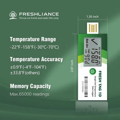 Miniatura 4 de Freshliance Registrador de Datos de Temperatura con Pantalla LCD, Registrador de Temperatura USB de Un Solo Uso con 30000 Puntos, Informe Automático