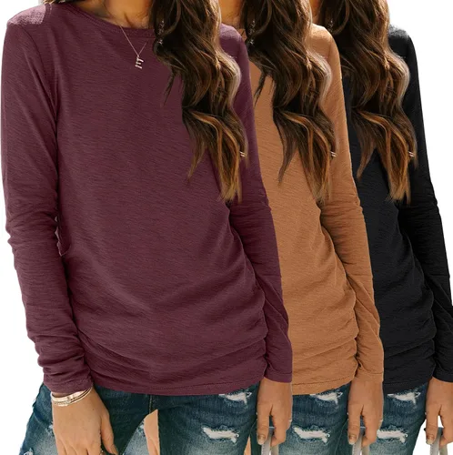 Miniatura 28 de SUNBS Paquete de 3 camisas de manga larga para mujer, ajuste holgado, ropa de otoño, ropa de moda 2025, camisetas básicas de entrenamiento, trajes