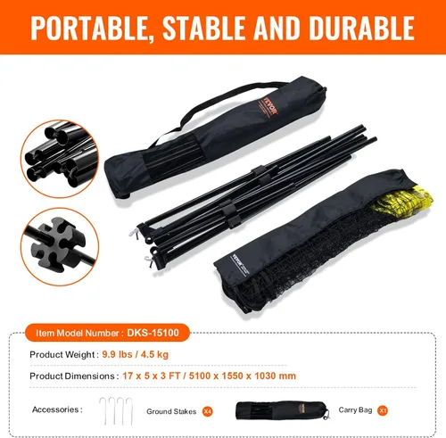 Miniatura 7 de VEVOR Badminton Net, Height Adjustable Volleyball Net, Wide Foldable Pickleball Net, Portable Easy Setup Tennis Net Set with Poles, Stand and Carry