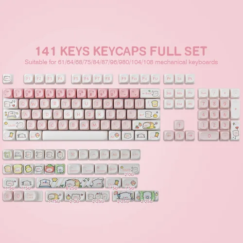 Miniatura 6 de Hyekit Teclas PBT - 145 Teclas Perfil MOA Cerdo Rosa, Conjunto de Teclas Lindas con Sublimación de Tinte para Teclado Mecánico con Interruptores