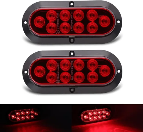 TMH (2 unidades) Luces LED traseras de señalización de freno rojo ovalado de 6 pulgadas y 10 LED montadas en la superficie, para autobús, remolque y