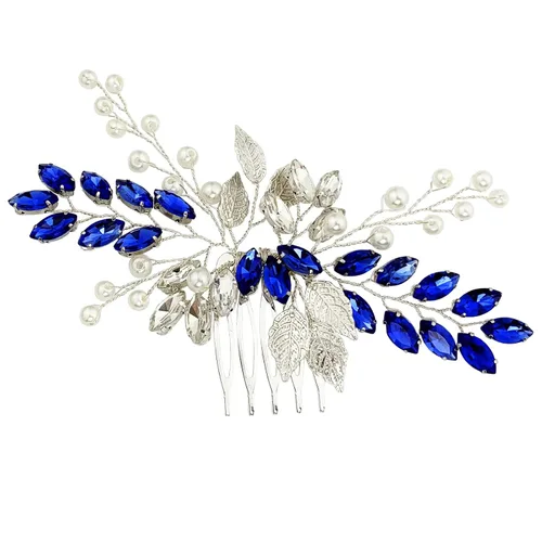 Peine para el cabello de novia de boda, perlas de diamantes de imitación, hojas plateadas, accesorios para mujeres y niñas, fiesta de regreso a casa