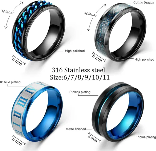 Miniatura 2 de Ronglry 4 anillos giratorios de acero inoxidable de titanio para mujeres y hombres, anillos negros para el estrés y la ansiedad para anillos
