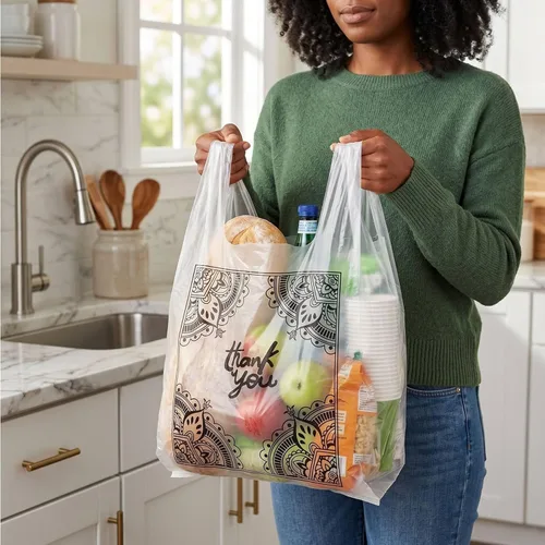 Miniatura 6 de WUWEOT 500 bolsas para camisetas de agradecimiento, bolsas de plástico para comestibles, 15 bolsas de transporte de tamaño supermercado con asa