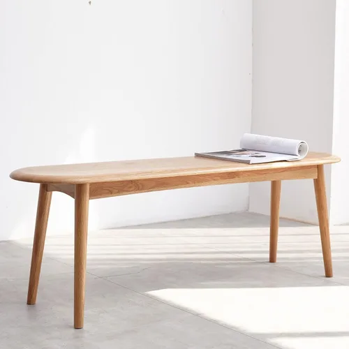 Miniatura 6 de Banco de comedor de madera de roble macizo, banco de acento con grano de madera para comedor, entrada, dormitorio