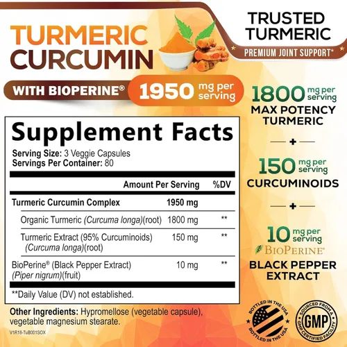 Miniatura 2 de Nature's Nutrition Cúrcuma, Curcumina máxima potencia, 95% curcuminoides, 0.064 onzas con extracto de pimienta negra para una mejor absorción