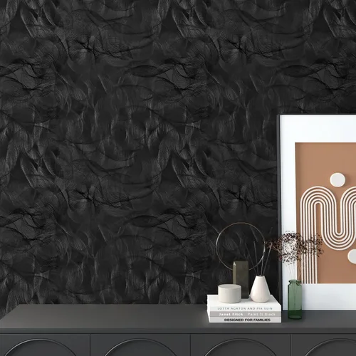 Miniatura 9 de VaryPaper Papel tapiz moderno con textura negra, para despegar y pegar, diseño geométrico en espiral, para dormitorio, baño, extraíble