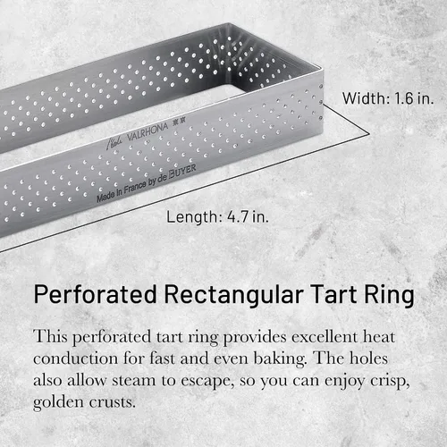 Miniatura 2 de de Buyer Anillo rectangular perforado para tarta – 4.7 x 1.6 x 0.8 pulgadas – Perfecto para hornear tartas maravillosamente crujientes – Fácil