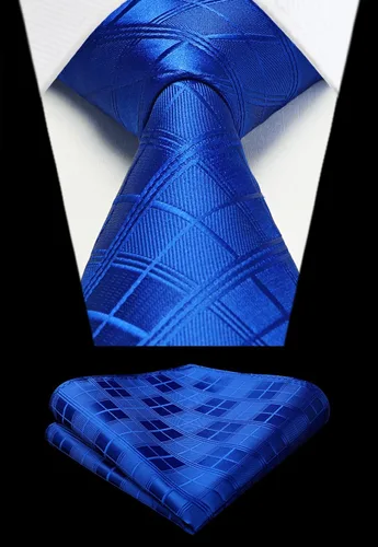 Miniatura 329 de HISDERN Conjunto de corbata a cuadros a cuadros pañuelo tejido clásico formal para hombre corbata y bolsillo cuadrado