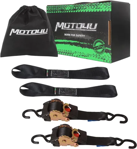 MOTO4U Correas de amarre retráctiles de 2 pulgadas x 10 pies, resistentes, 2 correas de trinquete automáticas autoretráctiles con 2 bucles suaves,