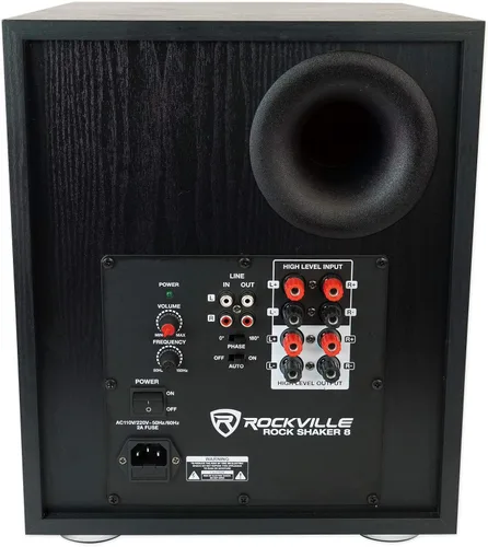 Miniatura 5 de Rockville Rock Shaker 8 Negro, subwoofer alimentado de 8 pulgadas, 400W, graves profundos, amplificador clase D, entradas RCA/altavoces, para cine