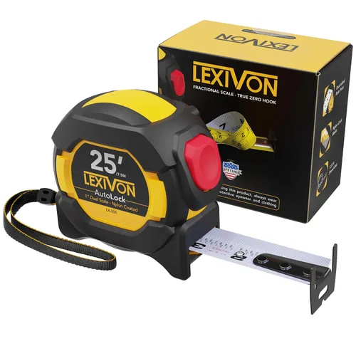 Miniatura 8 de LEXIVON Cinta métrica AutoLock de 25 pies/7.5m Hoja de 1 pulgada de ancho con revestimiento de nailon, acabado mate, impresión de regla de doble