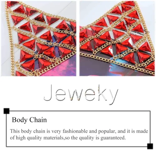 Miniatura 3 de Jeweky - Brasier con diseño de triángulo rojo y piedras preciosas bohemias, joyería para el cuerpo de bikini de playa para mujeres y niñas