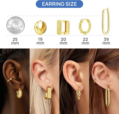 Miniatura 4 de Supneer Aretes de oro pequeños y gruesos para mujer, aretes cuadrados de oro para niñas, chapados en oro de 14 quilates, aretes de aro para regalo