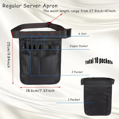 Miniatura 2 de Delantal de servidor, bolsa de accesorios de mesera para restaurante, paquete de cintura de utilidad para restaurantes, jardinería, enfermería