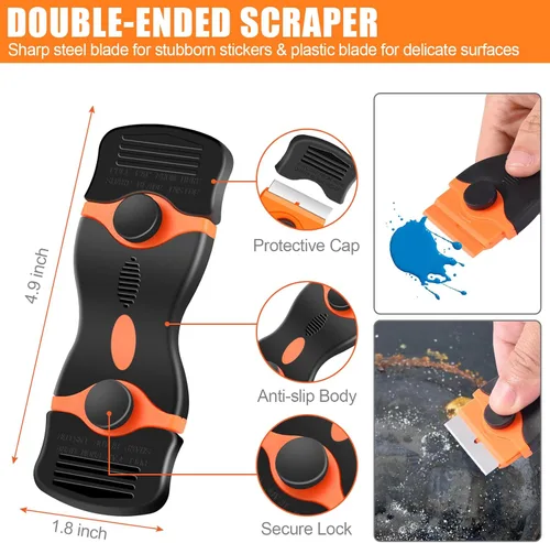 Miniatura 3 de NECAMOCU Juego de 4 raspadores de cuchilla, herramienta de limpieza premium con 50 piezas de cuchillas metálicas y plásticas, raspador multiusos