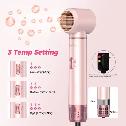 Miniatura 6 de Atopskins Juego de cepillos para secador de pelo 5 en 1, moldeador de aire caliente desmontable, cepillo de secador, 3 ajustes de calor, estilizador