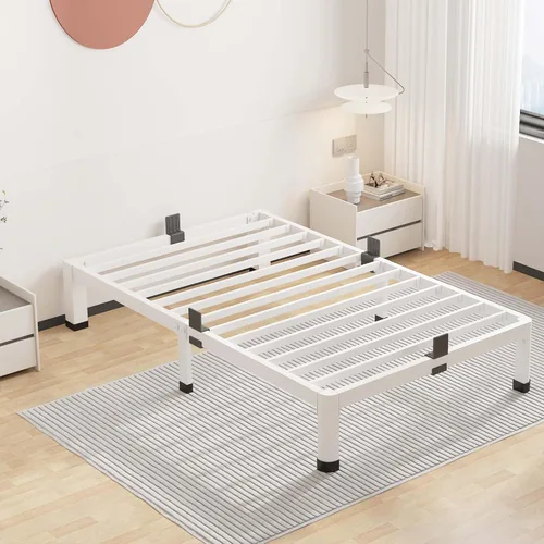 Miniatura 17 de ROIL Marcos de cama de 14 pulgadas con cabecera, tamaño individual XL, con agujeros para cabecero y patas de esquinas redondas, con sujetadores