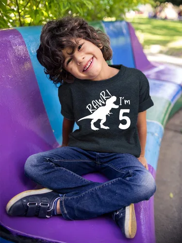 Miniatura 3 de rawr im 5 Dinosaur 5th Birthday Shirt Boy Roar Five Year Old Dino Camiseta rex