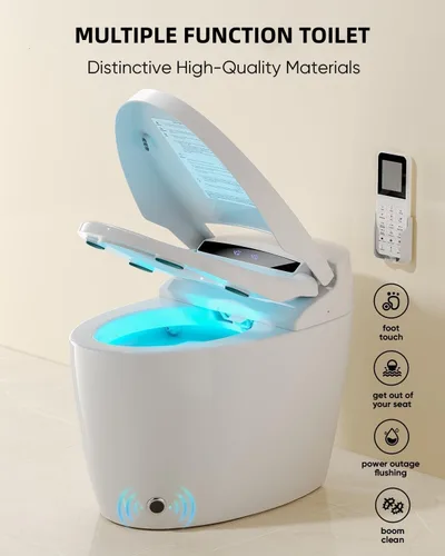 Miniatura 5 de LOUPUSUO Inodoro inteligente con bidé con cierre automático de apertura, asiento con calefacción y doble descarga automática, sensor de pie, inodoro