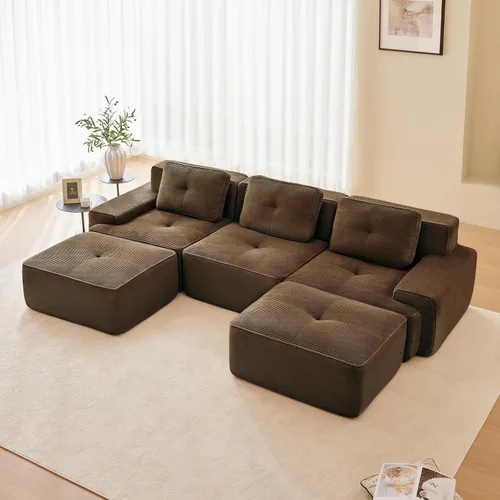 Miniatura 91 de Sofás modulares modulares sin hueso de 82 pulgadas para sala de estar, juego de sofá comprimido de 2 plazas, no requiere montaje, tela de pana, Verde