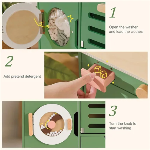 Miniatura 3 de Cocina de madera para niños con lavadora 2 en 1 Montessori Juego de juego de simulación con fregadero y horno, regalo para niños y niñas a partir