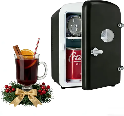 HealSmart Mini refrigerador de 4 litros con ventana de observación, capacidad para 6 latas, enfriador y calentador portátil sin freón y portátil,