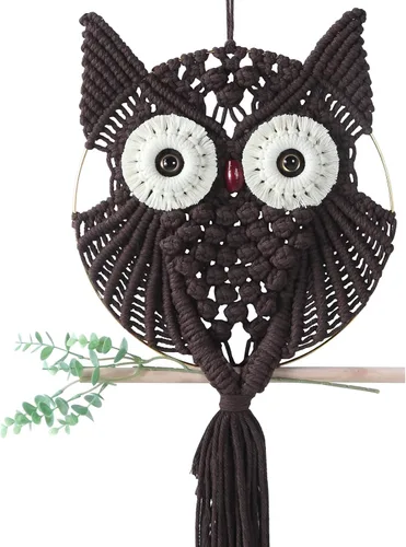 Miniatura 21 de MVSUTA Owl Burgundy Cotton Handmade Macrame Wall Hanging Tapestry Home Decor Art and Red Craft Wonderful Decoration Woven Boho Ornament for Office