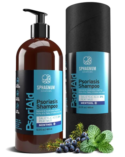 Miniatura 9 de Sphagnum Botanicals Champú de psoriasis con ácido salicílico para mujeres y hombres, alivio natural para cuero cabelludo seco, picazón, escamoso