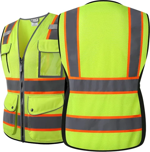 Miniatura 2 de Chaleco de seguridad reflectante para mujeres, chaleco de malla de alta visibilidad con 8 bolsillos y cremallera frontal, chaleco de alta Amarillo
