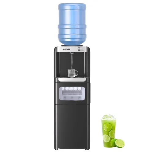 Dispensador de agua ICEPURE con máquina de hielo incorporada, dispensador de agua fría y caliente con máquina de hielo tipo bala, 33lbs/24H,