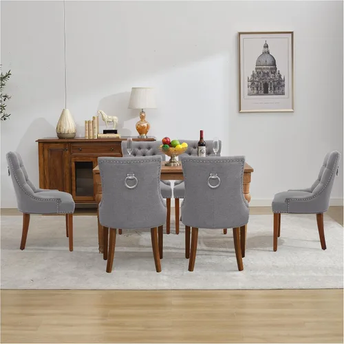 Miniatura 15 de adochr Juego de 2 sillas de comedor de terciopelo, sillas de cocina tapizadas con patas de metal, respaldo abotonado moderno con anillo de tracción