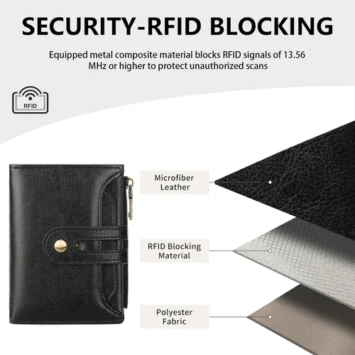 Miniatura 4 de GOIACII Cartera pequeña de cuero para mujer, tarjetero con bloqueo RFID y bolsillo para monedas con cremallera