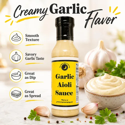 Miniatura 3 de Salsa de alioli de ajo Botella de 12 onzas líquidas con tapa de bloqueo de sabor Bajo en azúcar Fabricado en pequeños lotes Premium Salsa