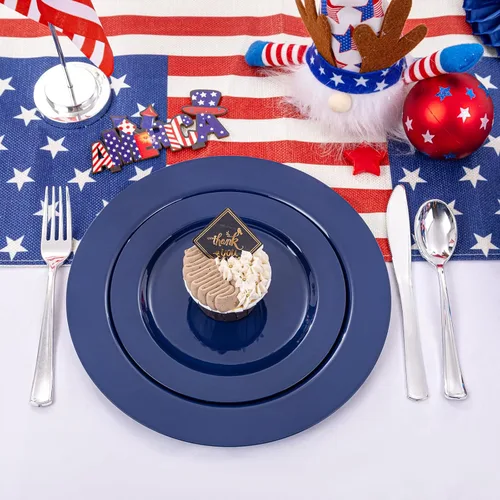 Miniatura 7 de FLOWERCAT 60 platos azules de plástico – platos azules resistentes desechables (10.25 pulgadas y 7.5 pulgadas) – sirven para fiestas de cumpleaños