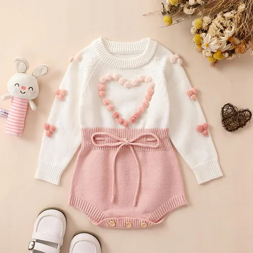 Miniatura 3 de Ursobutegl Mameluco de punto para bebé niña, suéter de manga larga, bordado floral, mameluco cálido, ropa de otoño e invierno