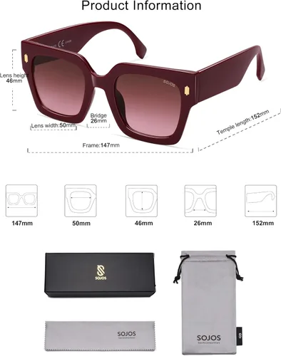 Miniatura 39 de SOJOS Gafas de sol cuadradas vintage de gran tamaño para mujer, estilo retro, de lujo, grandes, UV400 SJ2194