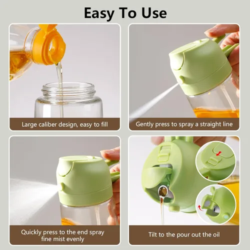 Miniatura 2 de SWEET VIEW 2 piezas Pulverizador de aceite de oliva para cocinar, botella de vidrio de 470 ml 2 en 1 para rociar y verter para cocina, freidora